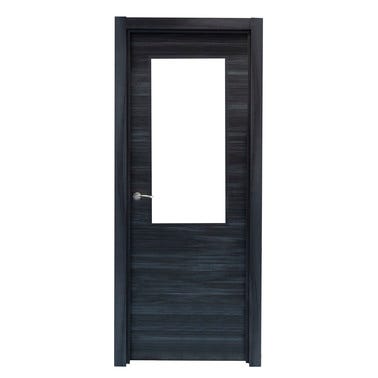 Bricomart PUERTA ABATIBLE EN BLOCK MELAMINA NEGRO 82 5CM ACRISTALADA IZQUIERDA