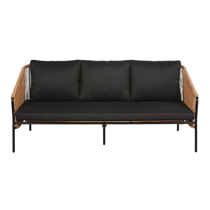﻿Maisons du Monde Arun - Sofá de jardín de 3 plazas de resina reciclada beige y metal negro