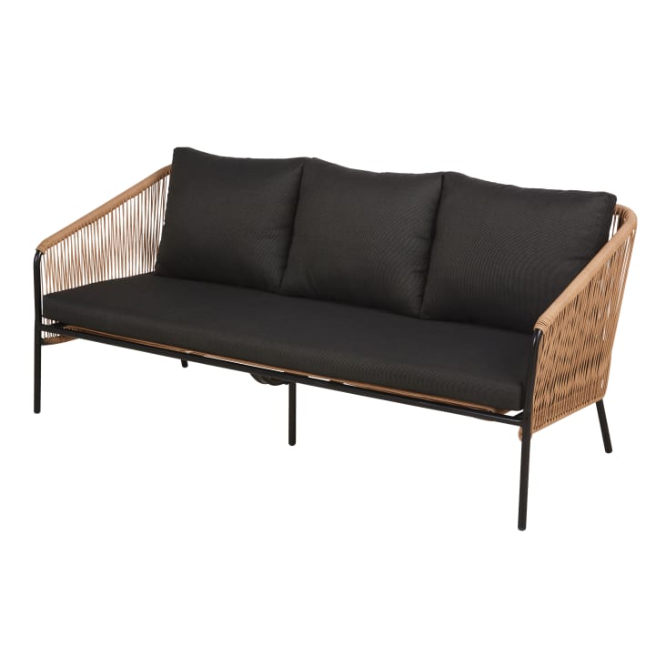 ﻿Maisons du Monde Arun - Sofá de jardín de 3 plazas de resina reciclada beige y metal negro Oferta especial