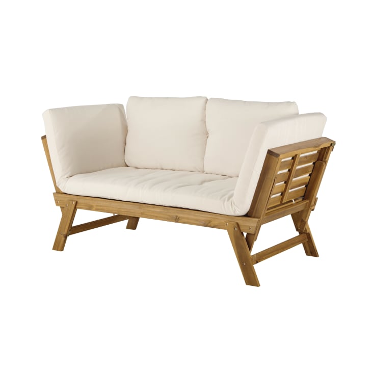 Maisons du Monde Relax - Banqueta de jardín modular de 3 plazas de acacia con cojines de tejido reciclado color crudo Últimos 3 días