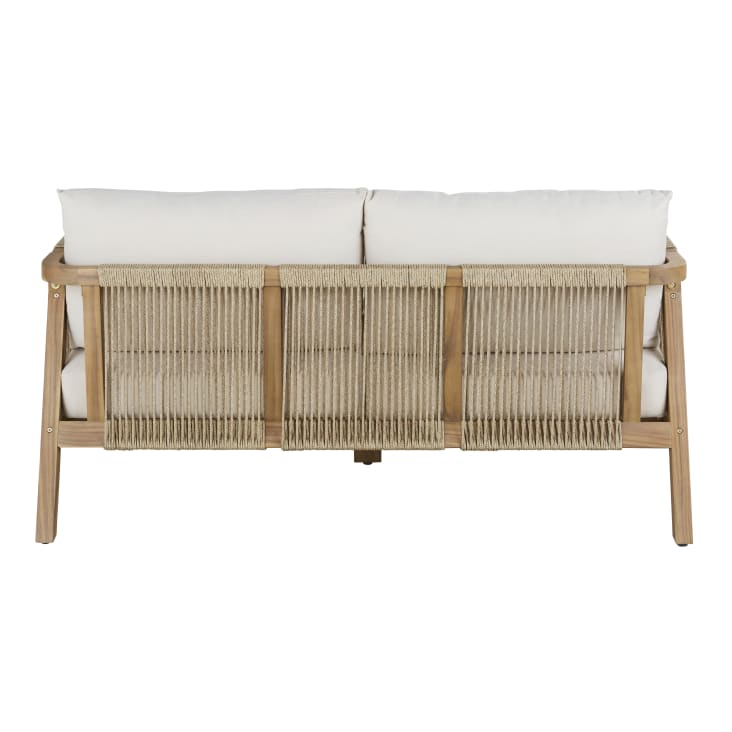 Maisons du Monde Barcares - Banqueta de jardín de madera de acacia maciza con cojines color crudo Últimos 2 días