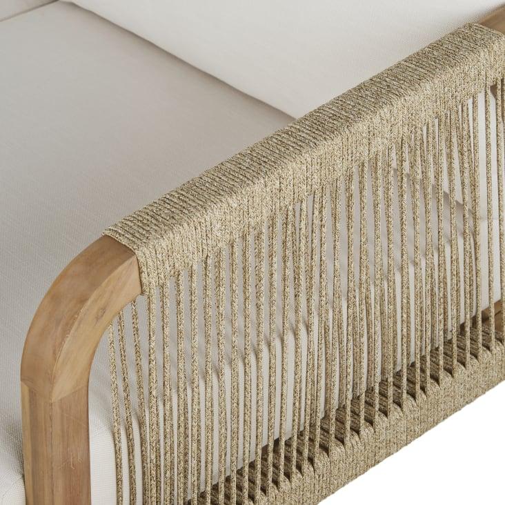 Maisons du Monde Barcares - Banqueta de jardín de madera de acacia maciza con cojines color crudo Últimos 2 días