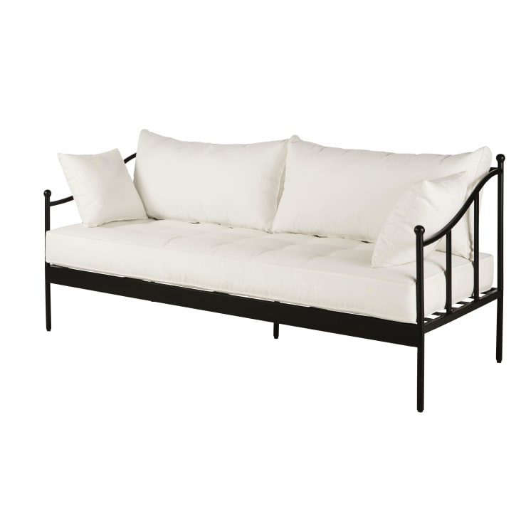 Maisons du Monde Marignane - Sillón de jardín de 3 plazas de acero negro y cojines blanco roto Precio de fábrica