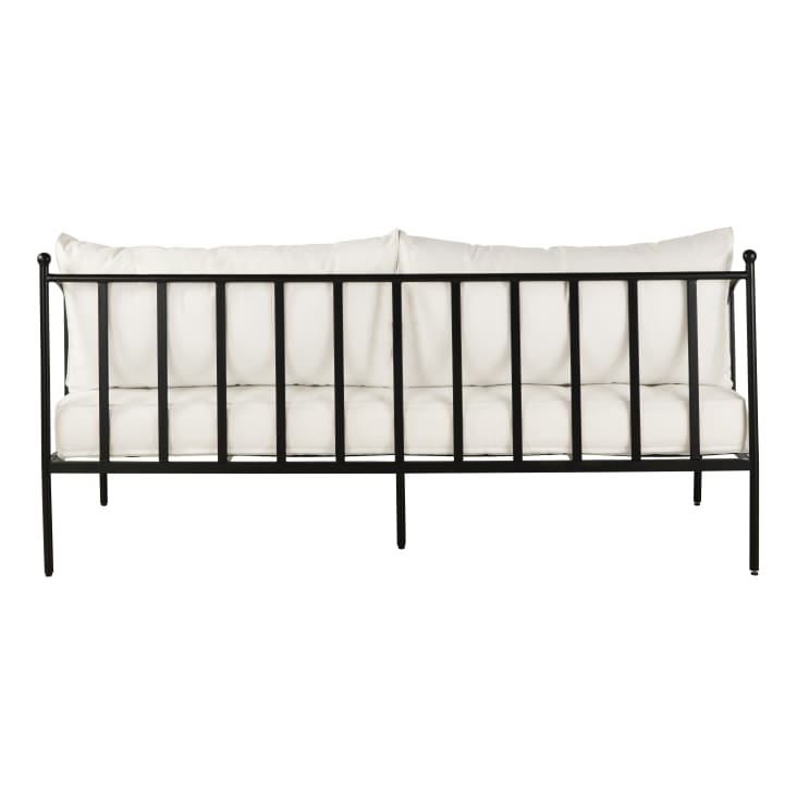 Maisons du Monde Marignane - Sillón de jardín de 3 plazas de acero negro y cojines blanco roto Precio de fábrica
