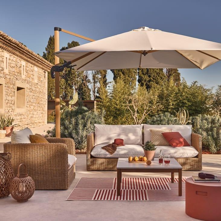 Maisons du Monde Agulo - Sofá de 3 plazas de exterior de resina reciclada efecto ratán y poliéster reciclado beige Promoción por tiempo limitado