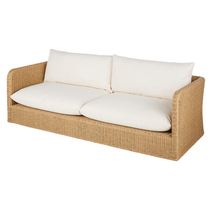 Maisons du Monde Agulo - Sofá de 3 plazas de exterior de resina reciclada efecto ratán y poliéster reciclado beige Promoción por tiempo limitado