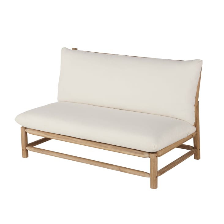 Maisons du Monde Negara - Salón de jardín de 2 plazas en madera de acacia con cojines color crudo Oferta especial de fábrica