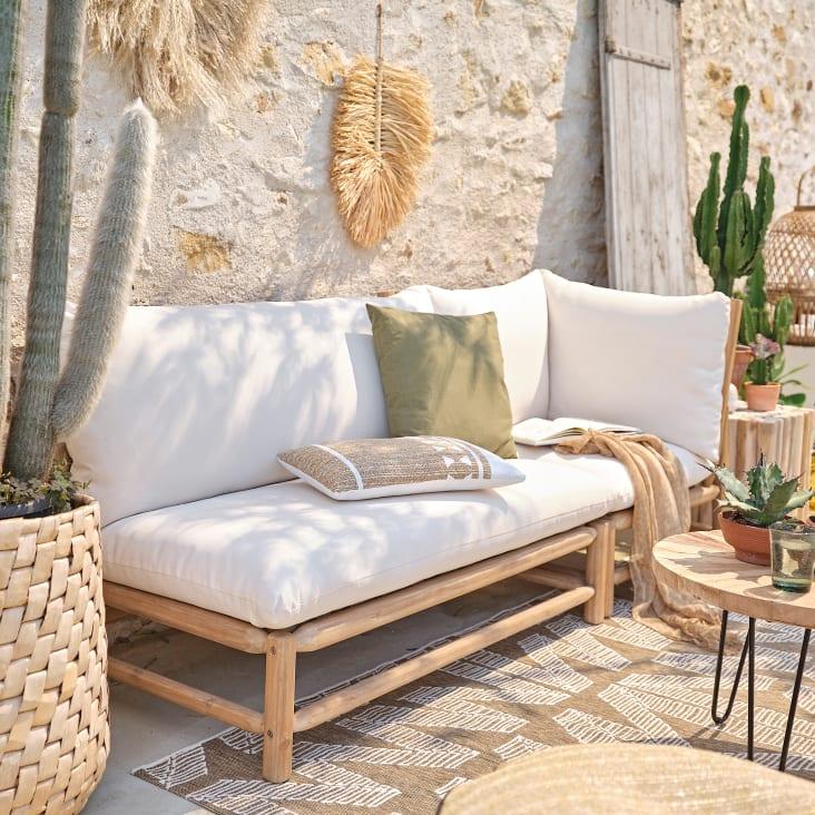 Maisons du Monde Negara - Salón de jardín de 2 plazas en madera de acacia con cojines color crudo Oferta especial de fábrica