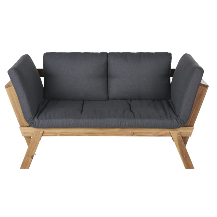 Maisons du Monde Relax - Banqueta de jardín modular de 3 plazas en madera de acacia con cojines gris antracita de tejido