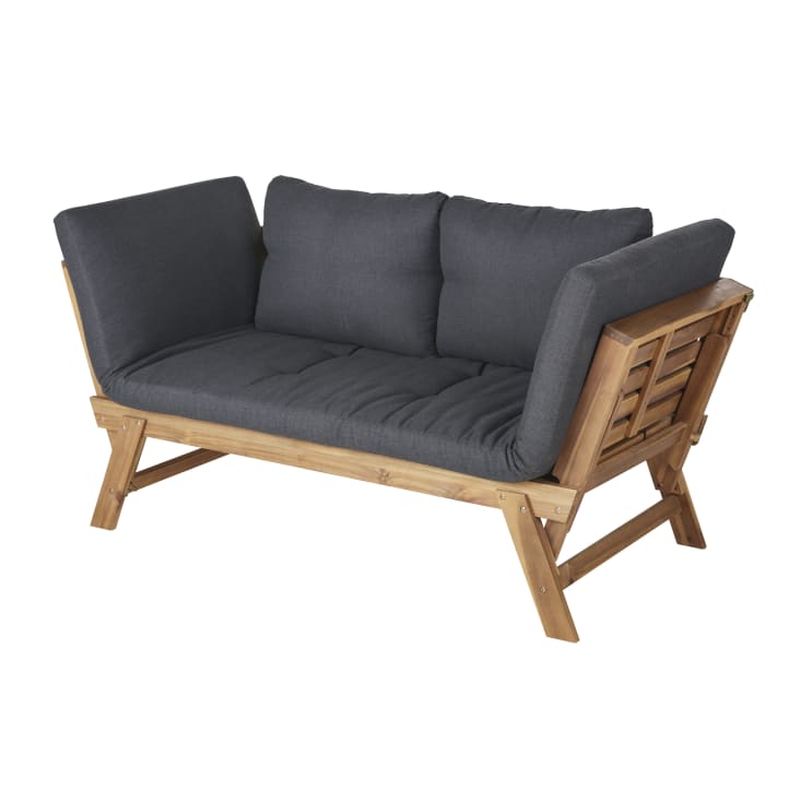 Maisons du Monde Relax - Banqueta de jardín modular de 3 plazas en madera de acacia con cojines gris antracita de tejido Promoción trimestral