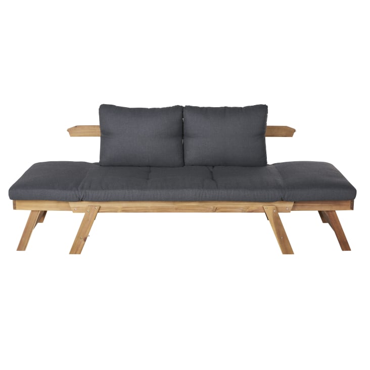 Maisons du Monde Relax - Banqueta de jardín modular de 3 plazas en madera de acacia con cojines gris antracita de tejido Promoción trimestral