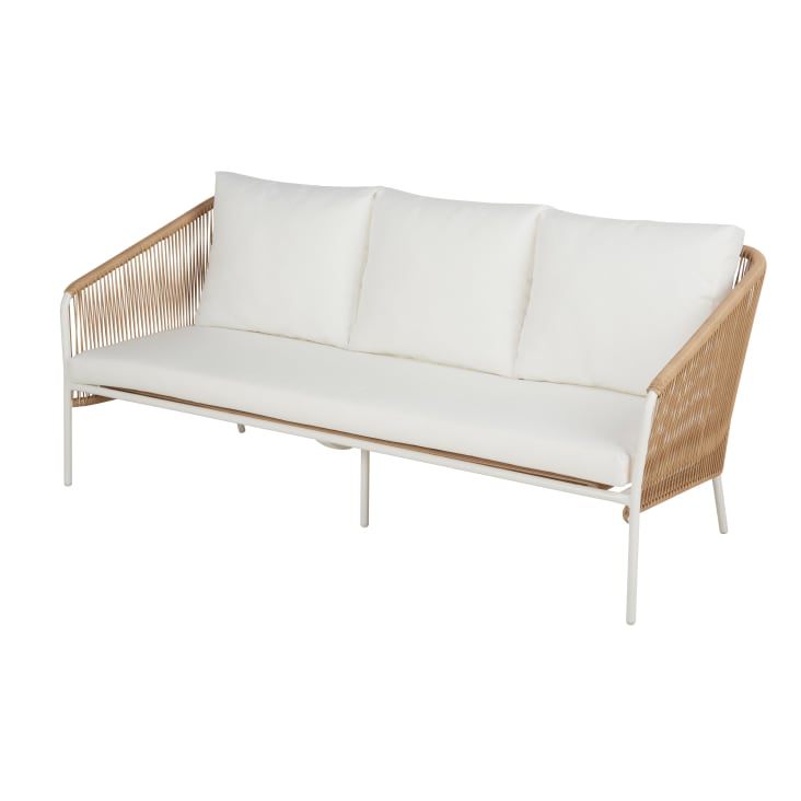 Maisons du Monde Arun - Sofá de jardín de 3 plazas de resina reciclada beige y metal blanco Solo queda un día