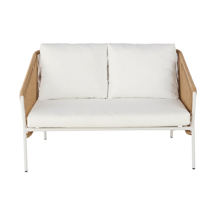 Maisons du Monde Arun - Sofá de jardín de 2 plazas de resina beige y metal blanco