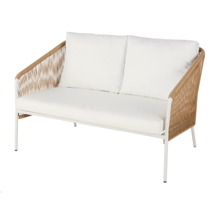 Maisons du Monde Arun - Sofá de jardín de 2 plazas de resina beige y metal blanco Superdescuento
