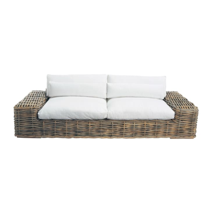 Maisons du Monde St Tropez - Sofá de 3/4 plazas de ratán y cojines crudo