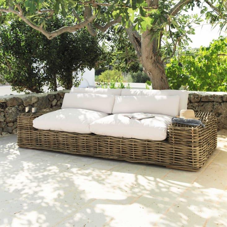 Maisons du Monde St Tropez - Sofá de 3/4 plazas de ratán y cojines crudo Grandes descuentos