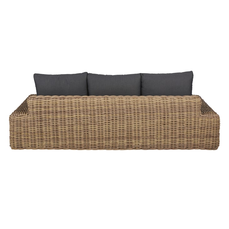 Maisons du Monde Cerrado - Sofá de exterior para 3/4 personas de resina trenzada reciclada efecto ratán y poliéster reciclado gris antracita Envío internacional gratuito
