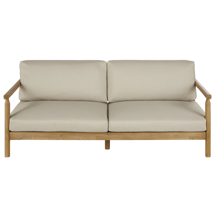 Maisons du Monde Moscari - Sofá de jardín de 3 plazas de madera de acacia maciza con cojines de tela reciclada beige