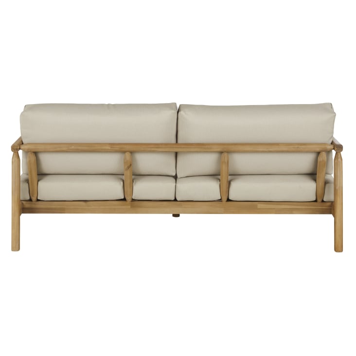 Maisons du Monde Moscari - Sofá de jardín de 3 plazas de madera de acacia maciza con cojines de tela reciclada beige Precios de Black Friday