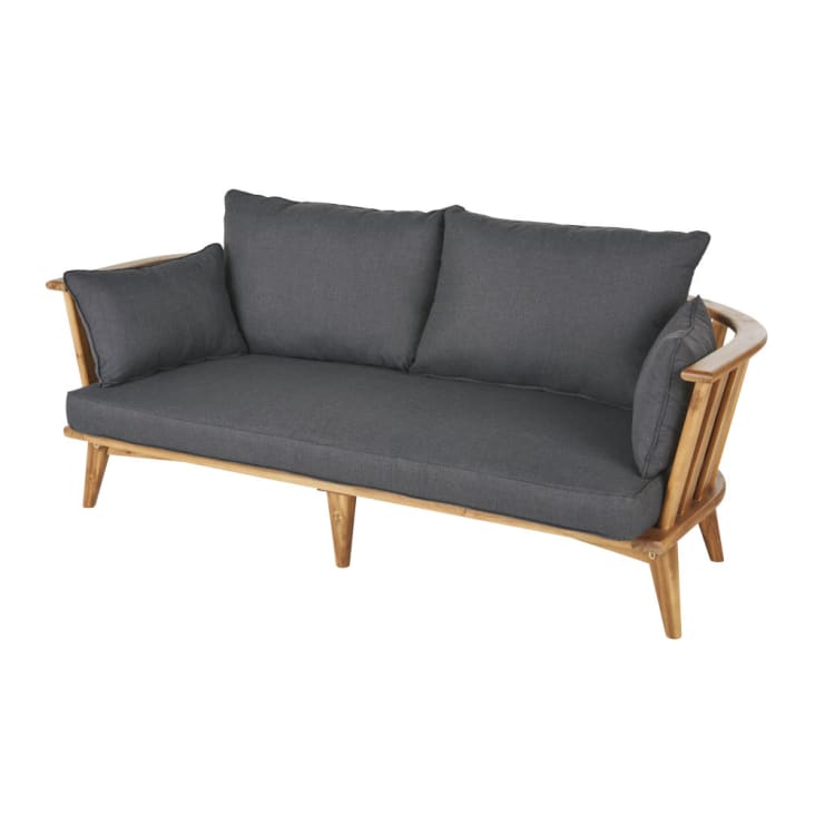 Maisons du Monde Noumea - Sofá de jardín de 2/3 plazas de madera maciza de acacia y cojines antracita En oferta
