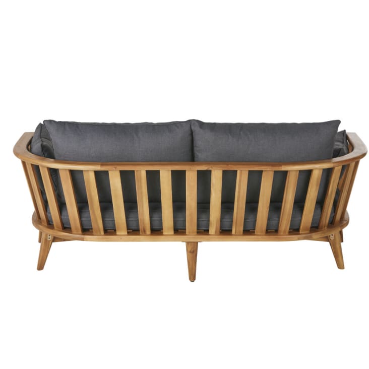 Maisons du Monde Noumea - Sofá de jardín de 2/3 plazas de madera maciza de acacia y cojines antracita En oferta