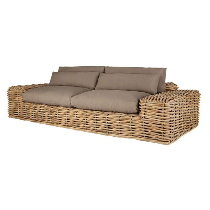 Maisons du Monde St Tropez - Sofá de jardín de 2/3 plazas de mimbre y cojines marrones Oferta exclusiva