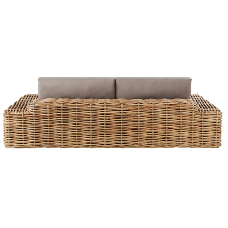 Maisons du Monde St Tropez - Sofá de jardín de 2/3 plazas de mimbre y cojines marrones Oferta exclusiva