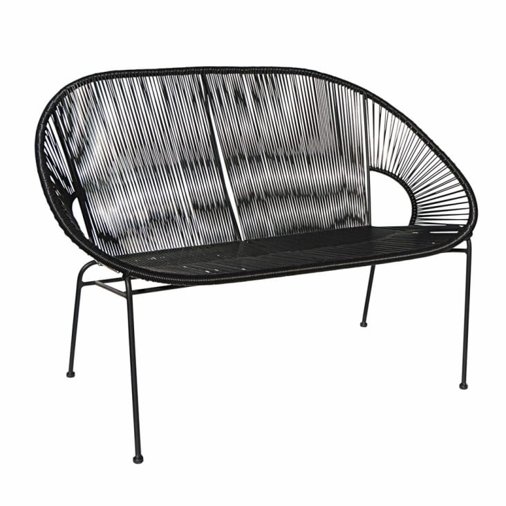 Maisons du Monde Copacabana - Banco de jardín apilable de 2/3 plazas de hilo de resina y metal negro Última moda