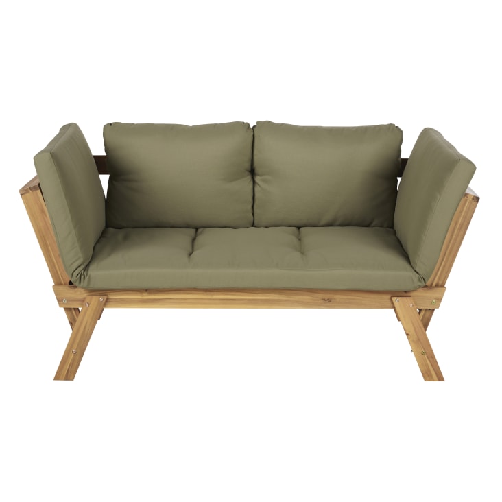 Maisons du Monde Relax - Sofá de exterior de 3/4 plazas de madera de acacia y poliéster reciclado verde caqui