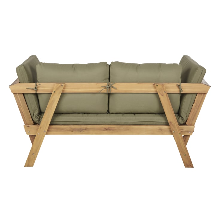 Maisons du Monde Relax - Sofá de exterior de 3/4 plazas de madera de acacia y poliéster reciclado verde caqui Ofertas de temporada