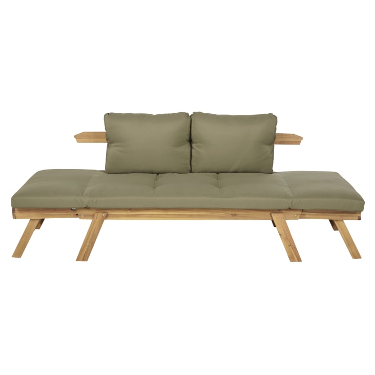 Maisons du Monde Relax - Sofá de exterior de 3/4 plazas de madera de acacia y poliéster reciclado verde caqui Ofertas de temporada
