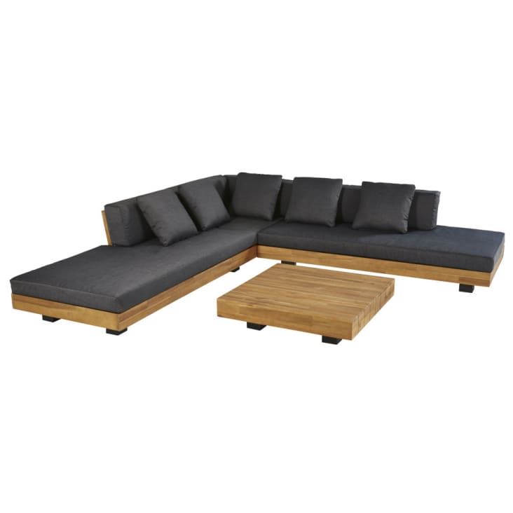 Maisons du Monde Porto Rico - Salón de jardín de 6 plazas en madera de acacia y tejido reciclado color gris antracita Ofertas especiales
