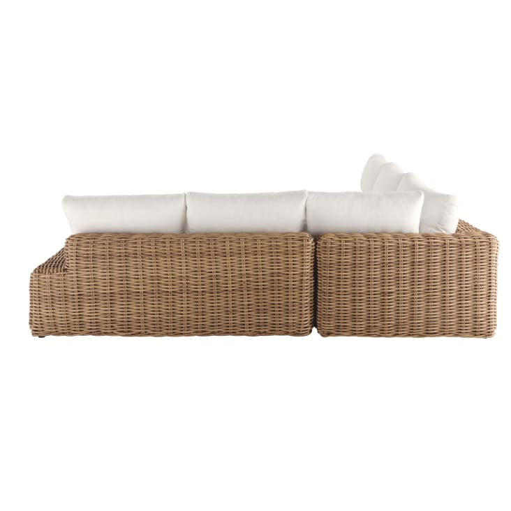 Maisons du Monde Cerrado - Conjunto de muebles de jardín de 5 plazas de imitación de ratán tejido de resina reciclada con cojines de poliéster reciclado de color blanco hueso Grandes ahorros