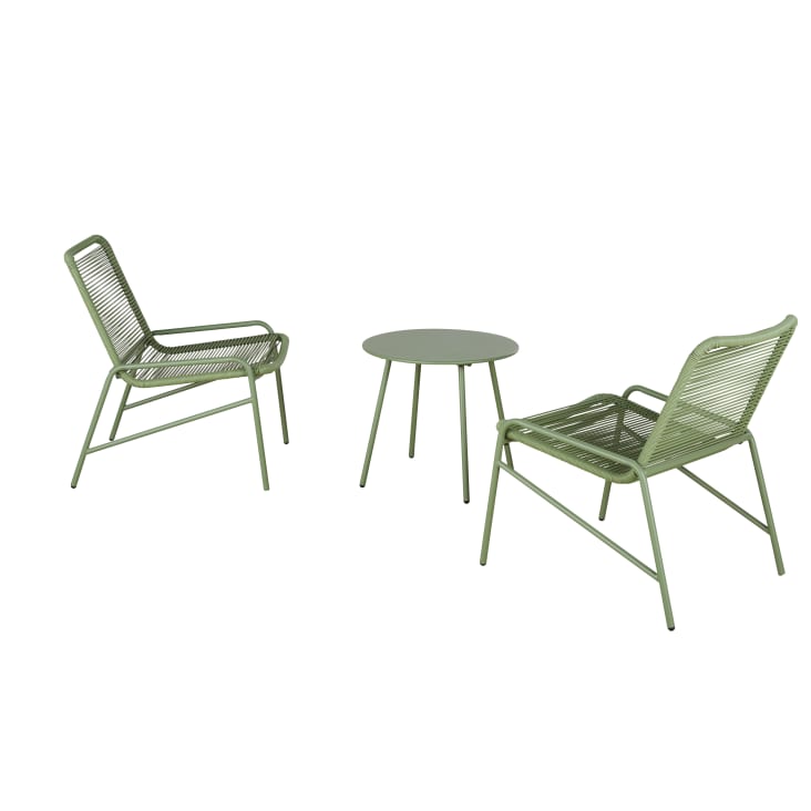Maisons du Monde Uvita - Conjunto de 2 sillones de exterior de resina reciclada y mesa baja de acero verde Rebajas de fin de temporada