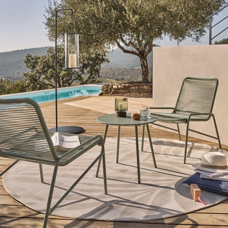 Maisons du Monde Uvita - Conjunto de 2 sillones de exterior de resina reciclada y mesa baja de acero verde Rebajas de fin de temporada