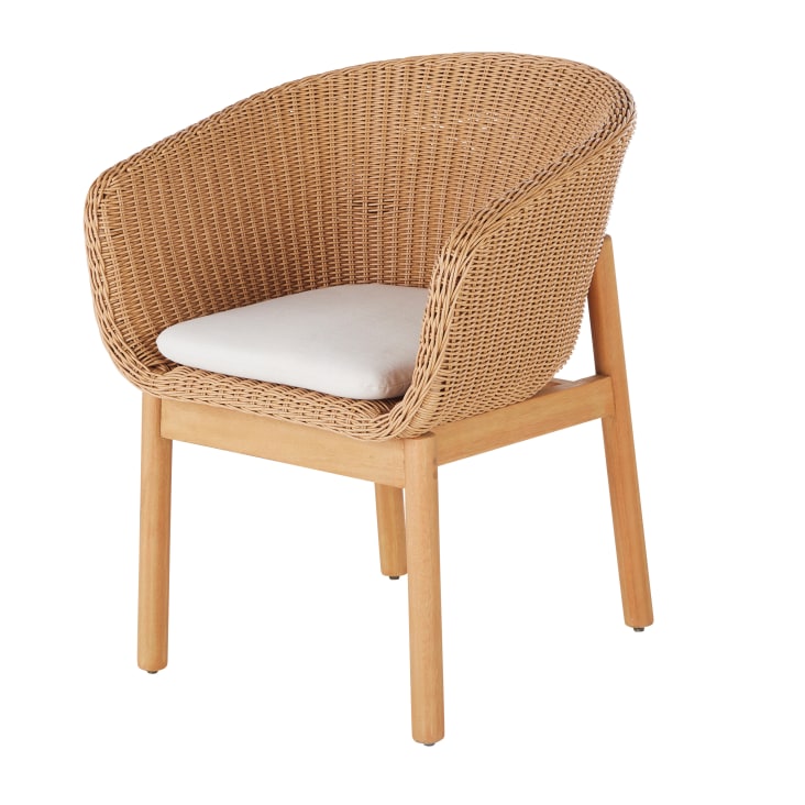 Maisons du Monde Moraira - Silla para comedor de exterior de madera de eucalipto y poliéster reciclado color crudo
