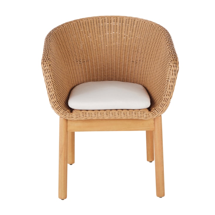 Maisons du Monde Moraira - Silla para comedor de exterior de madera de eucalipto y poliéster reciclado color crudo Ofertas