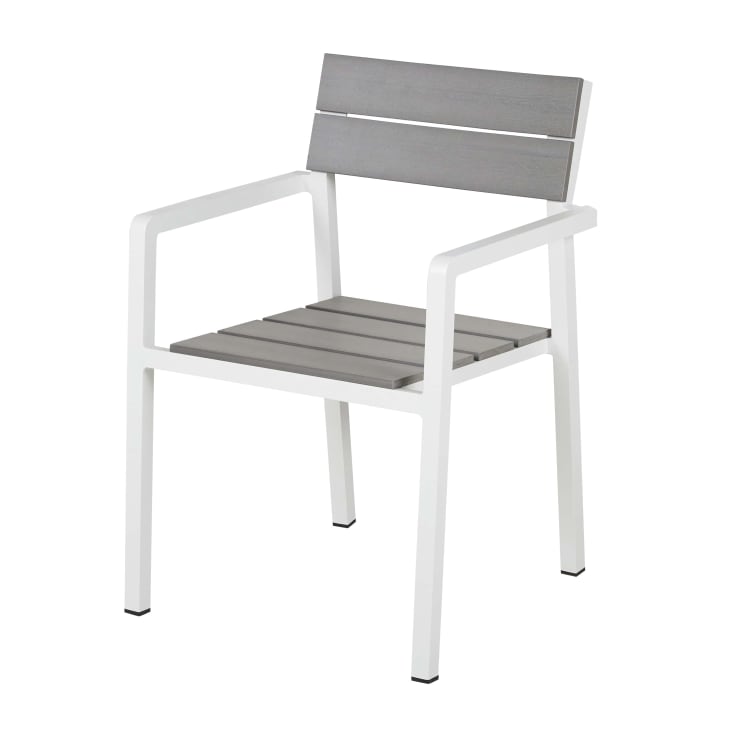 Maisons du Monde Escala - Sillas de comedor de exterior de compuesto gris claro y aluminio crudo (x2) Venta caliente