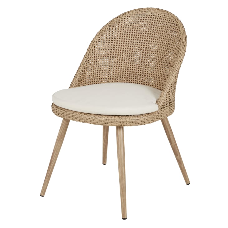 Maisons du Monde Melio - Sillas de jardín de rejilla de resina efecto ratán con cojín color crudo (x2) Rebajas online
