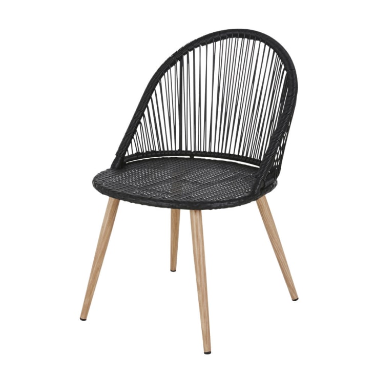 Maisons du Monde Isabel - Silla de jardín resina trenzada negra metal imitación madera Envío gratis