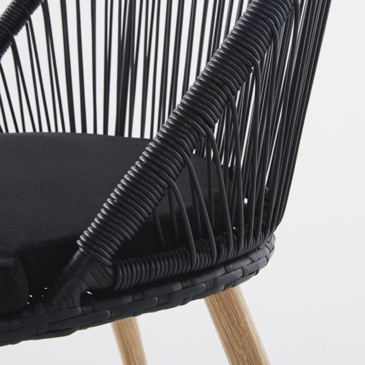 Maisons du Monde Isabel - Silla de jardín resina trenzada negra metal imitación madera Envío gratis