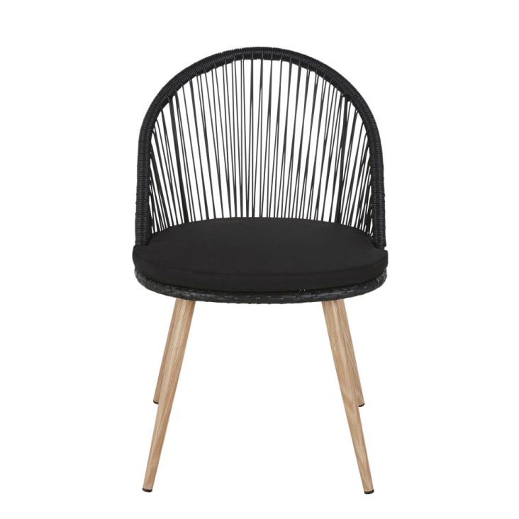 Maisons du Monde Isabel - Silla de jardín resina trenzada negra metal imitación madera Envío gratis