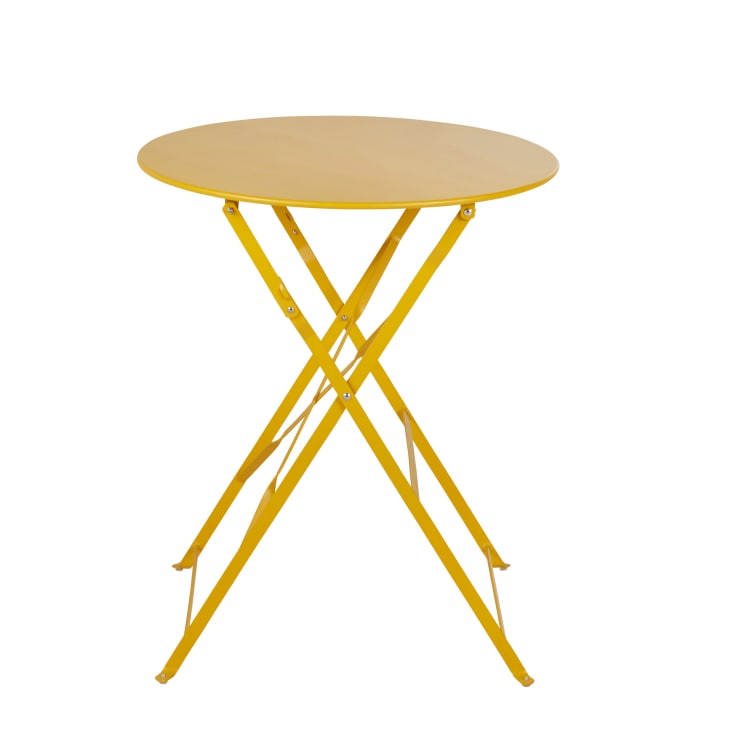 Maisons du Monde Guinguette - Mesa redonda plegable de exterior de metal amarillo