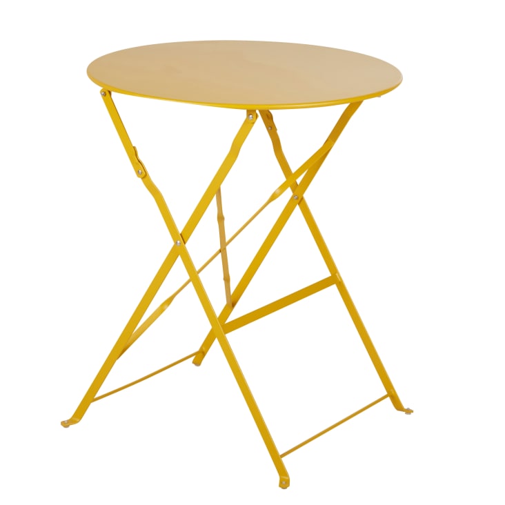 Maisons du Monde Guinguette - Mesa redonda plegable de exterior de metal amarillo Últimos 2 días