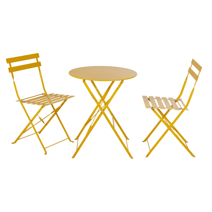 Maisons du Monde Guinguette - Mesa redonda plegable de exterior de metal amarillo Últimos 2 días