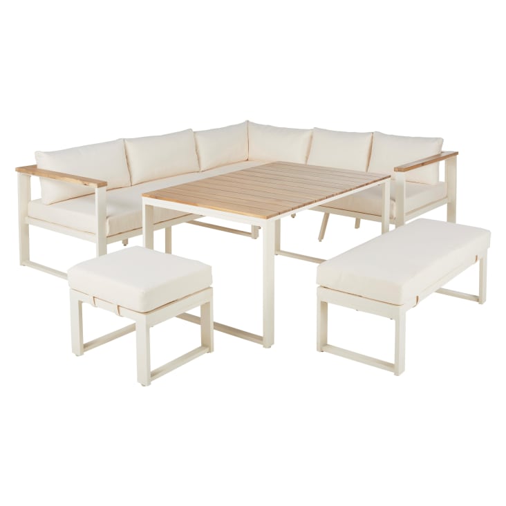 Maisons du Monde Ezra - Salón de exterior de 8 plazas de aluminio y poliéster reciclado beige Último día