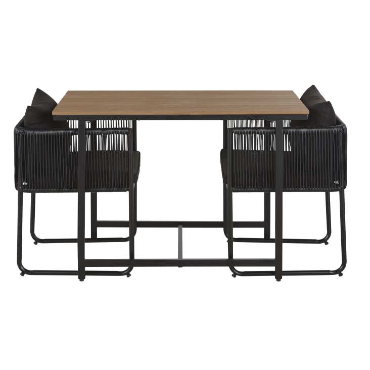 Maisons du Monde Swann - Mesa de jardín L108 en composite imitación teca con 2 sillones resina negra