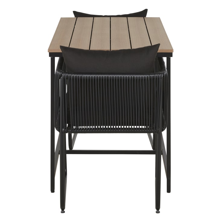 Maisons du Monde Swann - Mesa de jardín L108 en composite imitación teca con 2 sillones resina negra Promoción por tiempo limitado