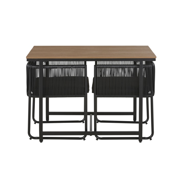 Maisons du Monde Swann - Mesa de jardín L108 en composite imitación teca con 2 sillones resina negra Promoción por tiempo limitado