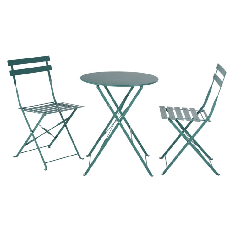 Maisons du Monde Guinguette - Mesa de jardín redonda plegable de acero verde para 2 personas D. 60 Promoción trimestral